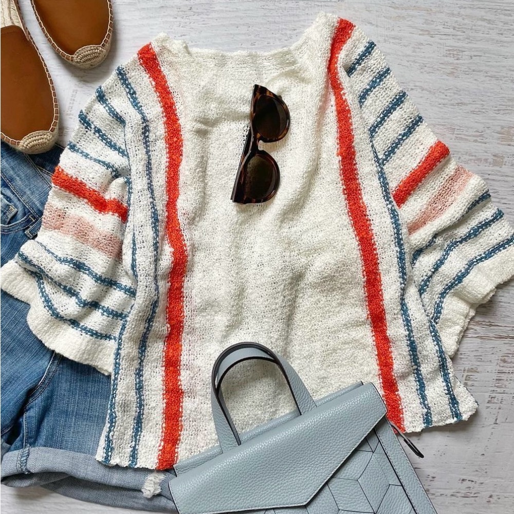 Amazon fashion loose Knit Summertime sweater orange and blue stripes